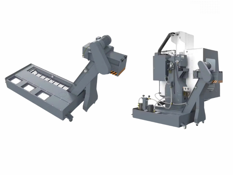 Băng tải phoi máy tiện CNC là hệ thống dùng để thu gom, vận chuyển và xử lý phoi kim loại phát sinh trong quá trình gia công tiện CNC